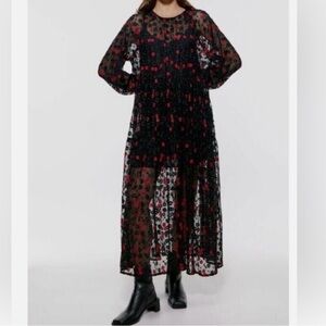 ZARA long sleeves embroidered maxi dress.